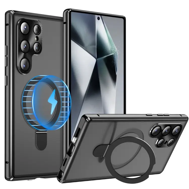 For Samsung Galaxy S24 Ultra 5G MagSafe Magnetic HD Frosted Tempered Glass Holder Phone Case(Black)