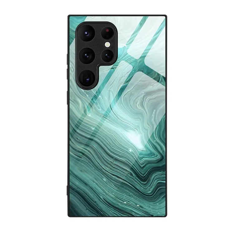 For Samsung Galaxy S24 Ultra 5G Marble Pattern Glass Protective Phone Case(Water Waves)