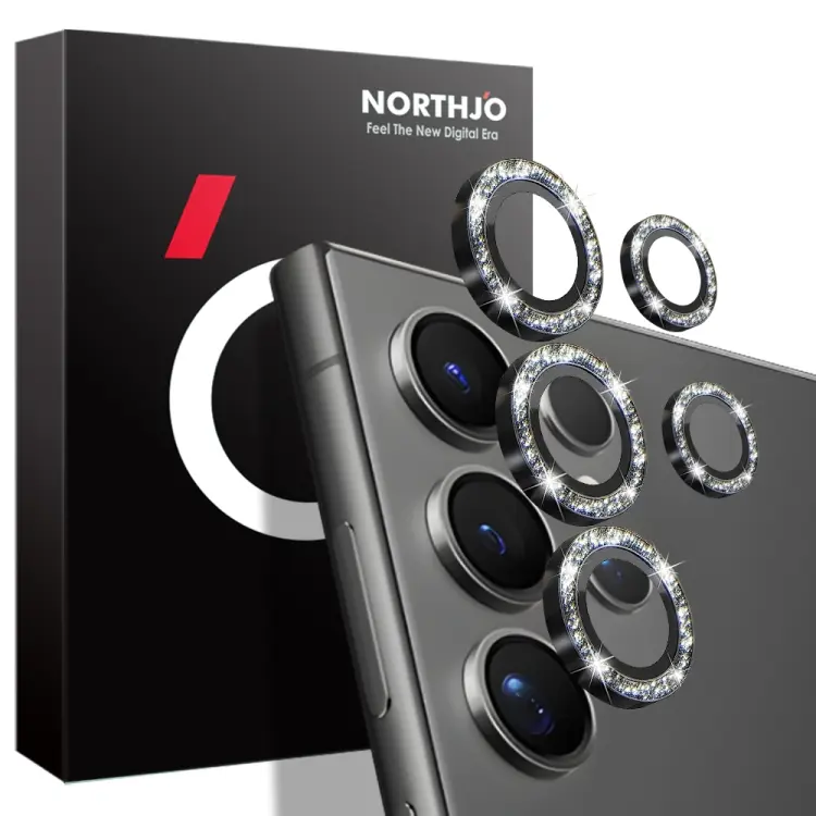For Samsung Galaxy S24 Ultra 5G NORTHJO Camera Lens Bling Glitter Metal Ring Tempered Glass Film(Black)