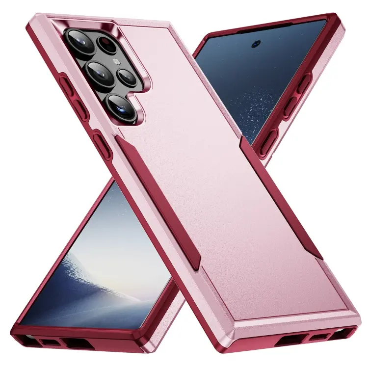 For Samsung Galaxy S24 Ultra 5G Pioneer Armor Heavy Duty PC Hybrid TPU Phone Case(Pink+Rose Red)