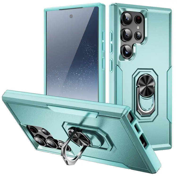 For Samsung Galaxy S24 Ultra 5G Pioneer Armor Heavy Duty PC Hybrid TPU Phone Case with Holder(Green)