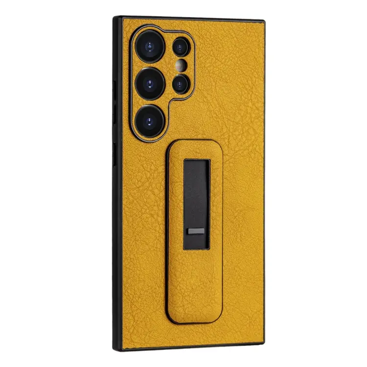 For Samsung Galaxy S24 Ultra 5G PU Leather Push-pull Bracket Shockproof Phone Case(Yellow)