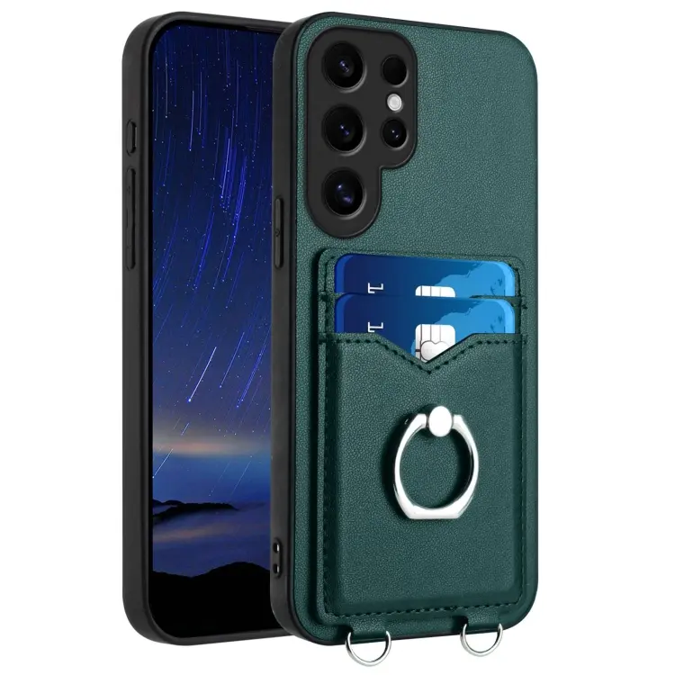 For Samsung Galaxy S24 Ultra 5G R20 Ring Card Holder Phone Case(Green)