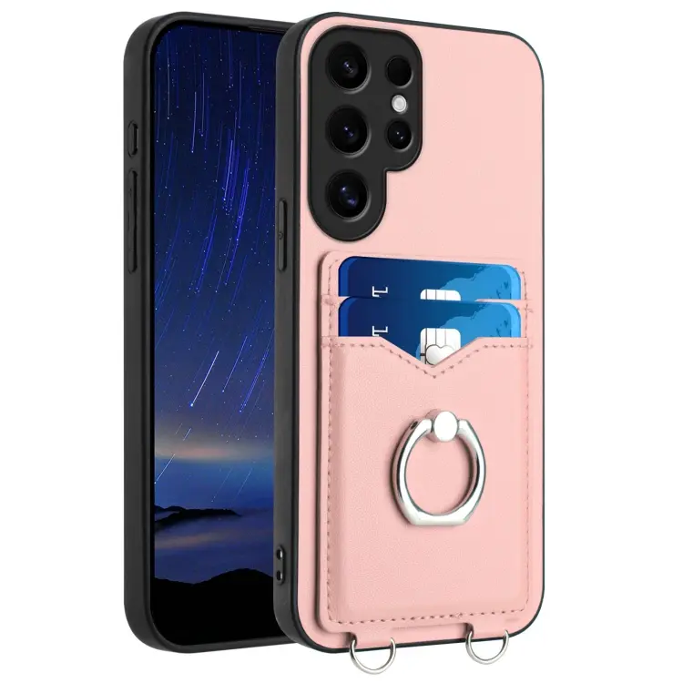 For Samsung Galaxy S24 Ultra 5G R20 Ring Card Holder Phone Case(Pink)
