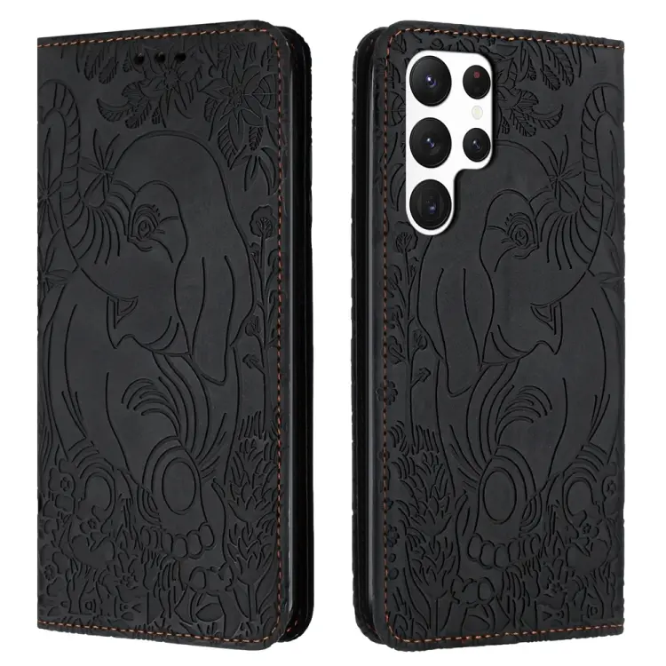 For Samsung Galaxy S24 Ultra 5G Retro Elephant Embossed Leather Phone Case(Black)