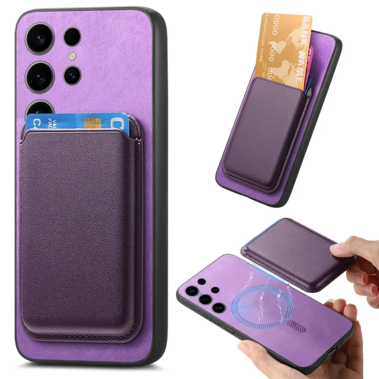 For Samsung Galaxy S24 Ultra 5G Retro Magsafe Card Bag PU Back Cover Phone Case(Purple)