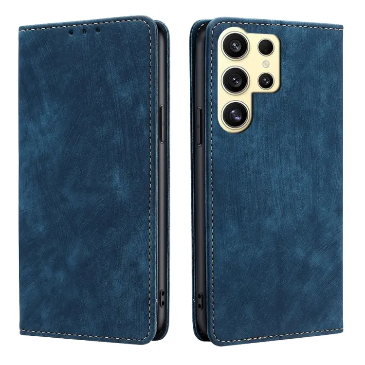 For Samsung Galaxy S24 Ultra 5G RFID Anti-theft Brush Magnetic Leather Phone Case(Blue)