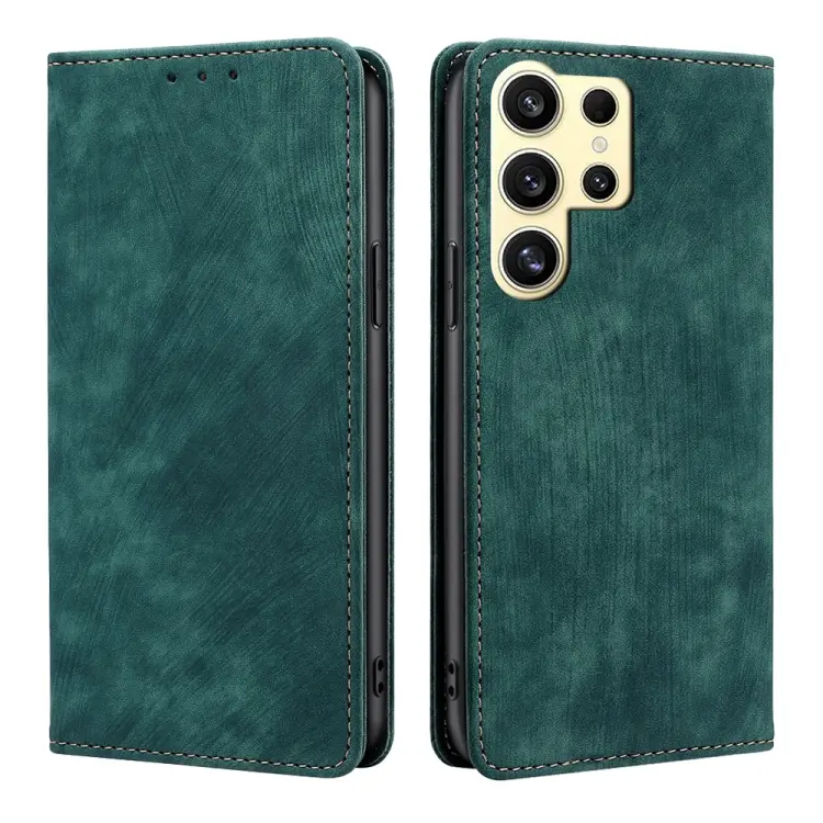 For Samsung Galaxy S24 Ultra 5G RFID Anti-theft Brush Magnetic Leather Phone Case(Green)