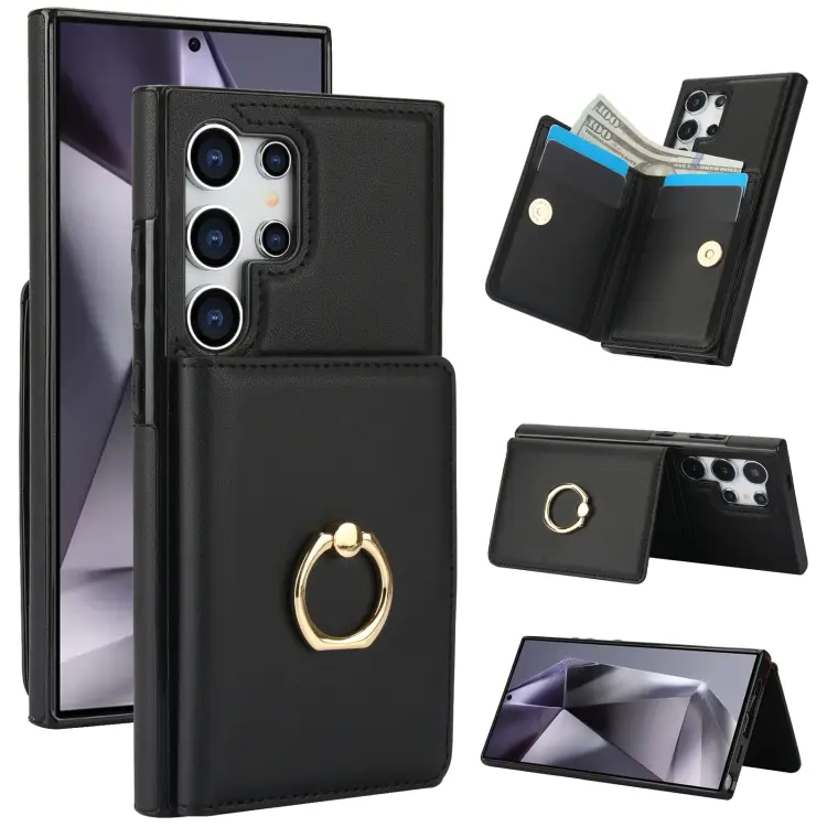 For Samsung Galaxy S24 Ultra 5G RFID Anti-theft Card Ring Holder Phone Case(Black)