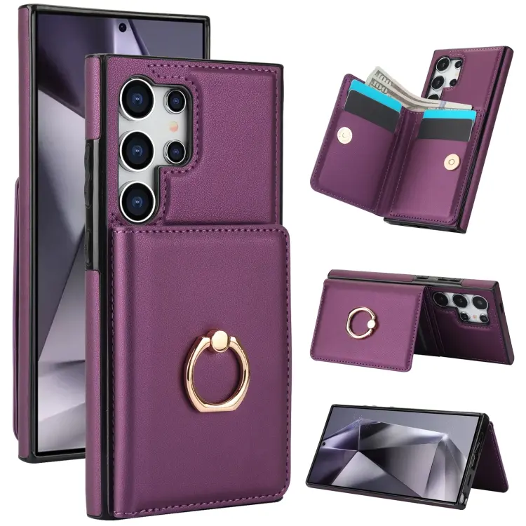For Samsung Galaxy S24 Ultra 5G RFID Anti-theft Card Ring Holder Phone Case(Dark Purple)