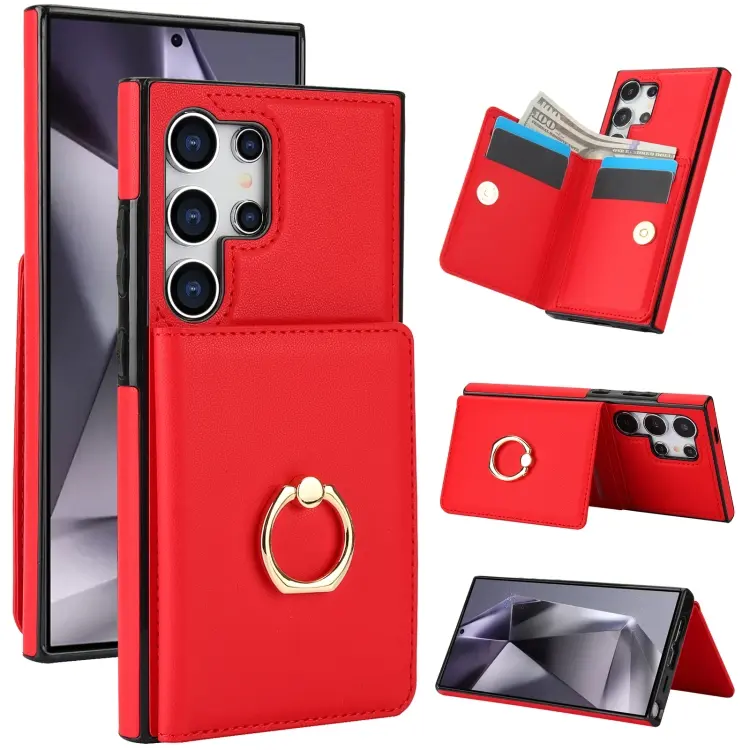 For Samsung Galaxy S24 Ultra 5G RFID Anti-theft Card Ring Holder Phone Case(Red)