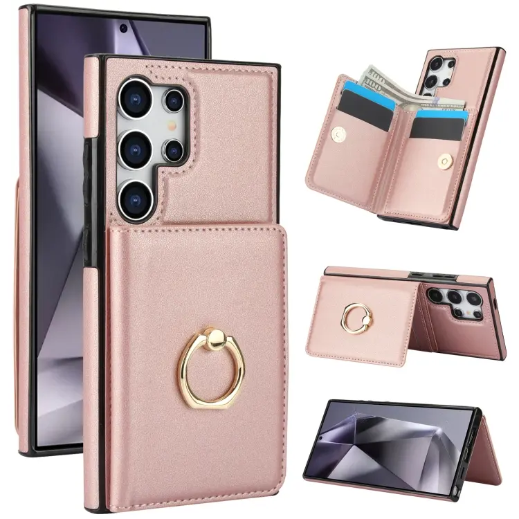 For Samsung Galaxy S24 Ultra 5G RFID Anti-theft Card Ring Holder Phone Case(Rose Gold)
