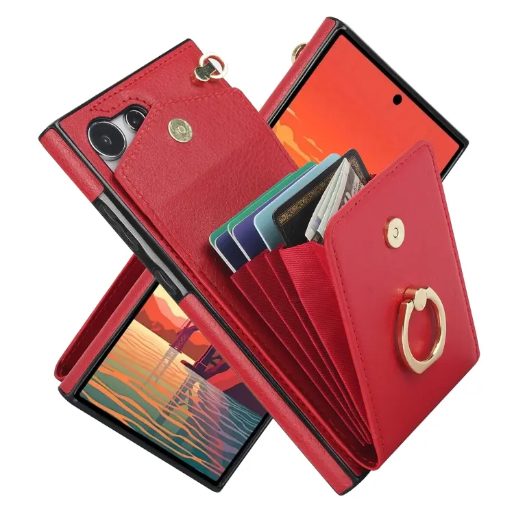 For Samsung Galaxy S24 Ultra 5G Ring Holder RFID Card Slot Phone Case(Red)