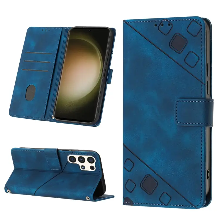 For Samsung Galaxy S24 Ultra 5G Skin-feel Embossed Leather Phone Case(Blue)