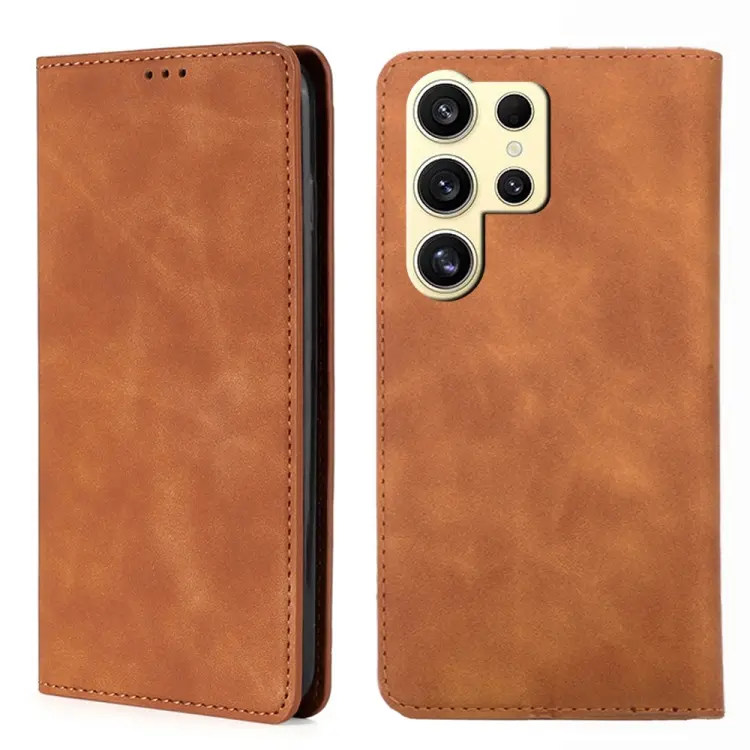 For Samsung Galaxy S24 Ultra 5G Skin Feel Magnetic Leather Phone Case(Light Brown)