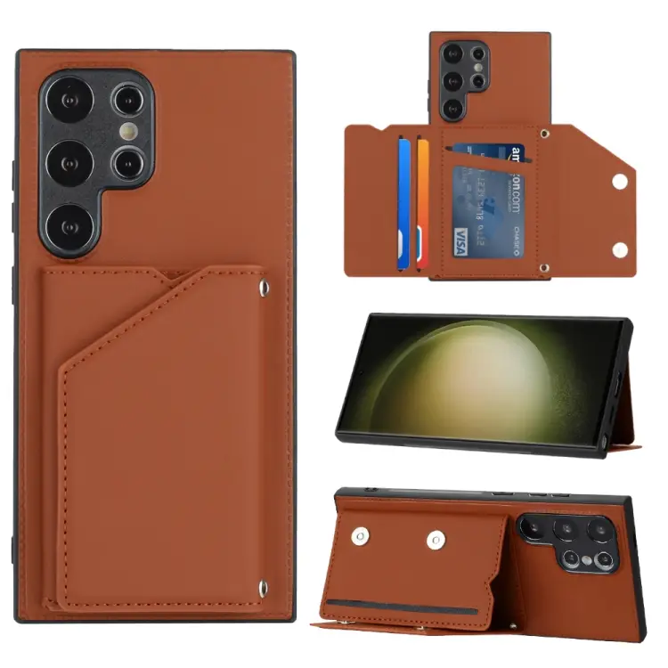 For Samsung Galaxy S24 Ultra 5G Skin Feel PU + TPU + PC Card Slots Phone Case(Brown)