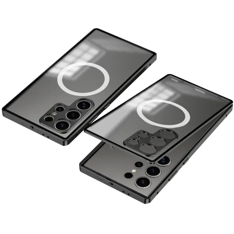For Samsung Galaxy S24 Ultra 5G Snap Buckle Metal Frame Frosted MagSafe Phone Case(Black)