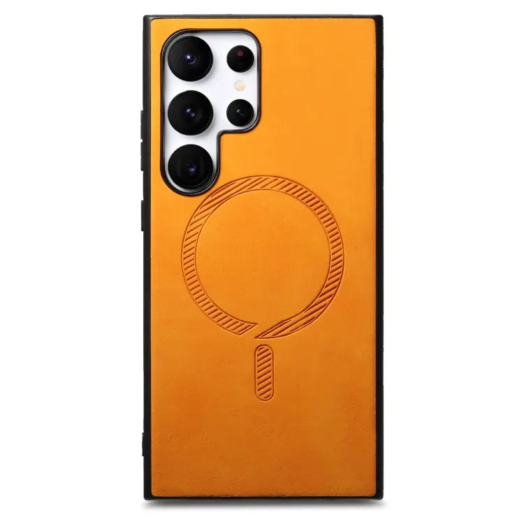 For Samsung Galaxy S24 Ultra 5G Solid Color Retro Magsafe PU Back Cover Phone Case(Yellow)
