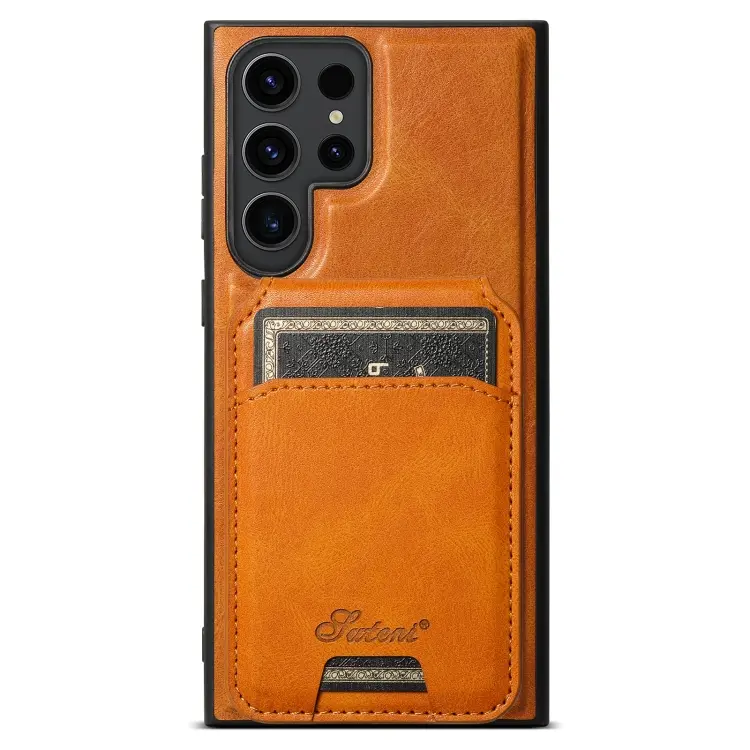 For Samsung Galaxy S24 Ultra 5G Suteni H15 Oil Eax Leather Detachable Wallet Back Phone Case(Khaki)