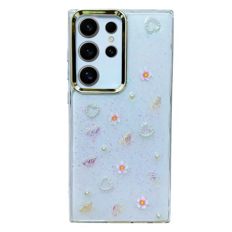 For Samsung Galaxy S24 Ultra 5G Three-dimensional Bow Pearl Love Flower TPU Phone Case(Butterfly Love Flowers)