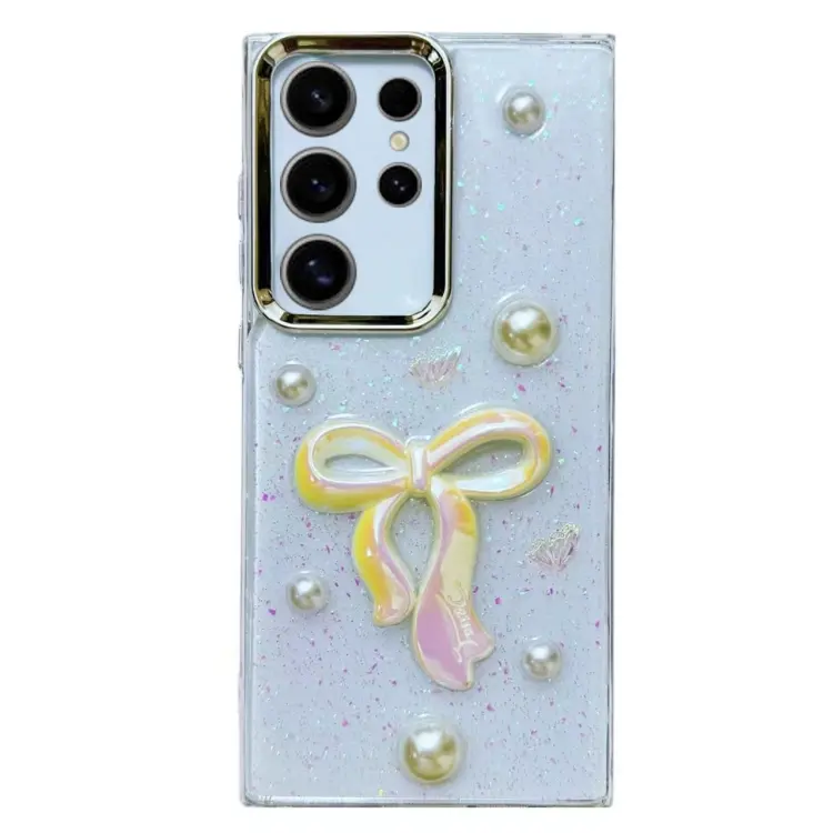 For Samsung Galaxy S24 Ultra 5G Three-dimensional Bow Pearl Love Flower TPU Phone Case(Pearl Bow)