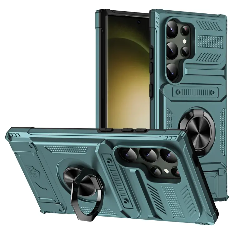 For Samsung Galaxy S24 Ultra 5G TPU+PC Shockproof Card Phone Case with Metal Ring Holder(Green)