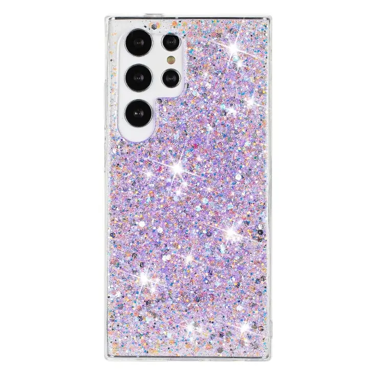 For Samsung Galaxy S24 Ultra 5G Transparent Frame Glitter Powder TPU Phone Case(Purple)