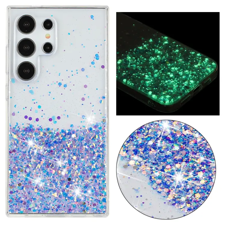 For Samsung Galaxy S24 Ultra 5G Transparent Frame Noctilucent Glitter Powder TPU Phone Case(Purple)