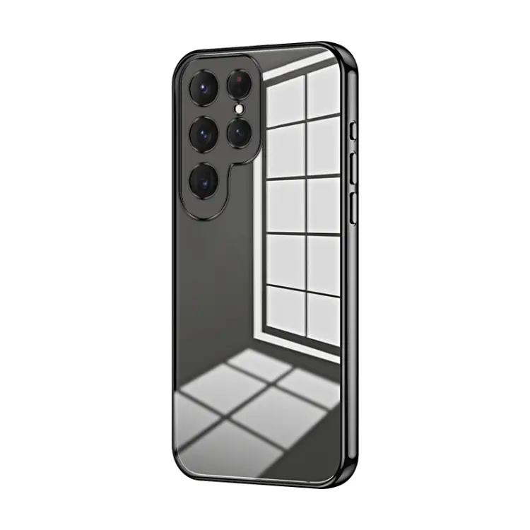 For Samsung Galaxy S24 Ultra 5G Transparent Plating Fine Hole Phone Case(Black)
