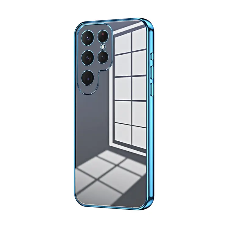 For Samsung Galaxy S24 Ultra 5G Transparent Plating Fine Hole Phone Case(Blue)