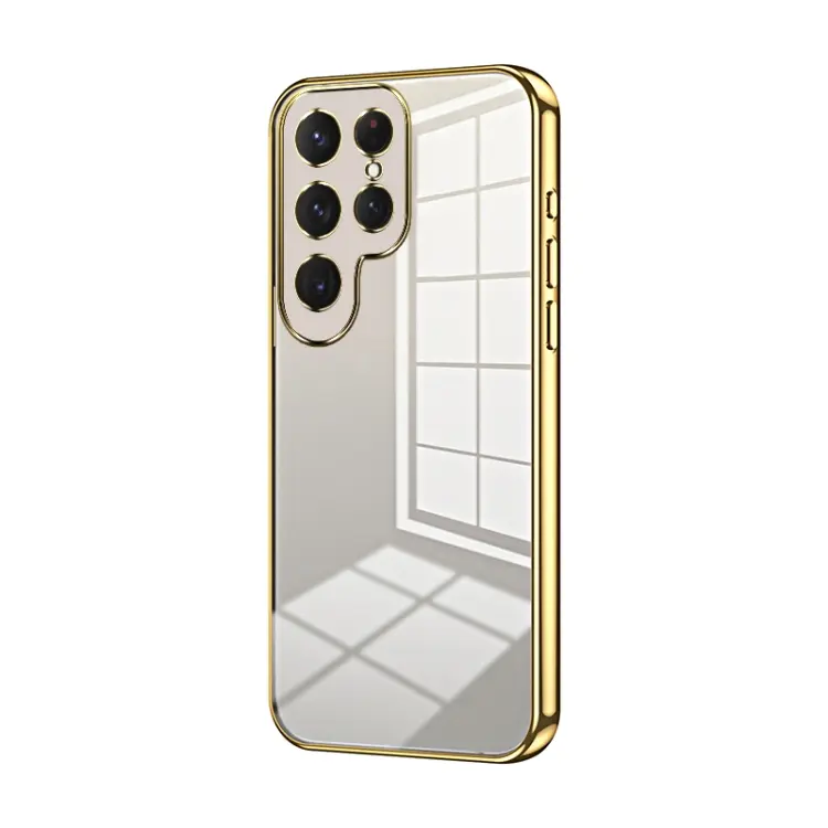 For Samsung Galaxy S24 Ultra 5G Transparent Plating Fine Hole Phone Case(Gold)