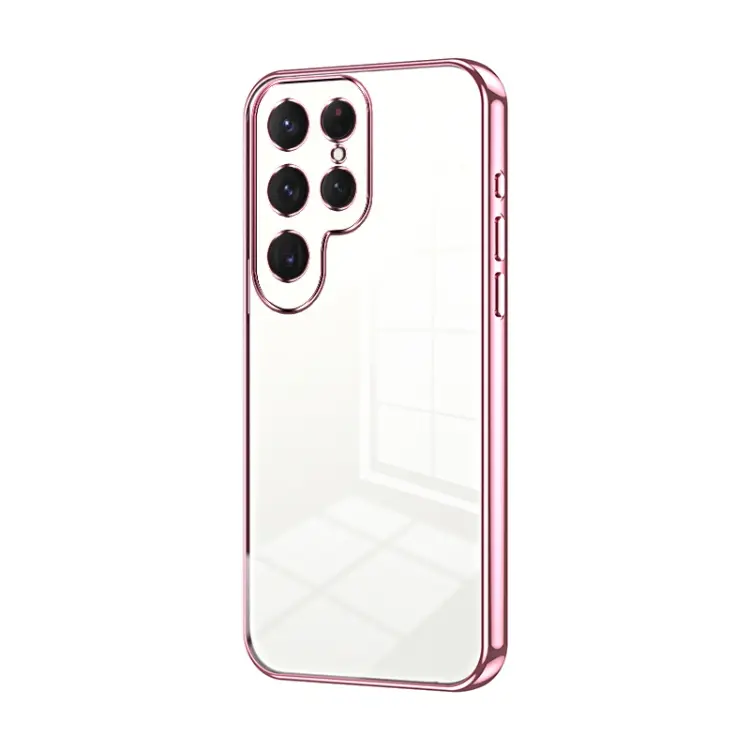 For Samsung Galaxy S24 Ultra 5G Transparent Plating Fine Hole Phone Case(Pink)