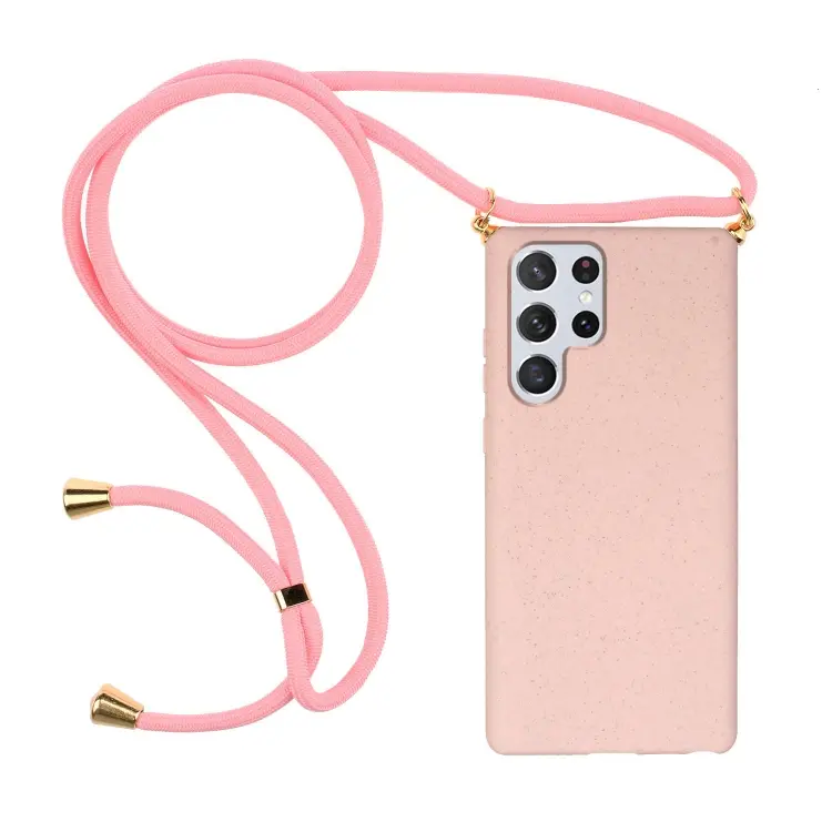 For Samsung Galaxy S24 Ultra 5G Wheat Straw Material + TPU Phone Case with Lanyard(Pink)