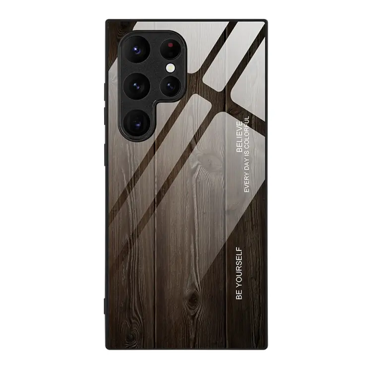 For Samsung Galaxy S24 Ultra 5G Wood Grain Glass Phone Case(Black)