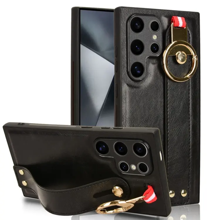 For Samsung Galaxy S24 Ultra 5G Wristband Leather Back Phone Case(Black)