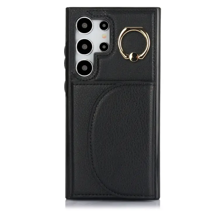 For Samsung Galaxy S24 Ultra 5G YM007 Ring Holder Card Bag Skin Feel Phone Case(Black)