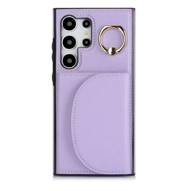 For Samsung Galaxy S24 Ultra 5G YM007 Ring Holder Card Bag Skin Feel Phone Case(Purple)