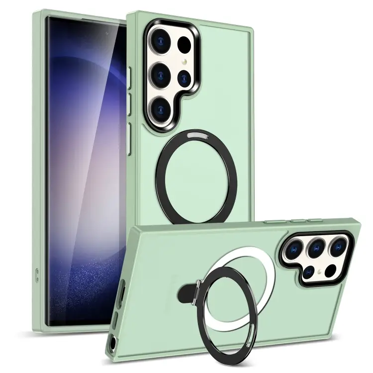 For Samsung Galaxy S24 Ultra MagSafe Holder Skin-feel PC Hybrid TPU Phone Case(Light Green)