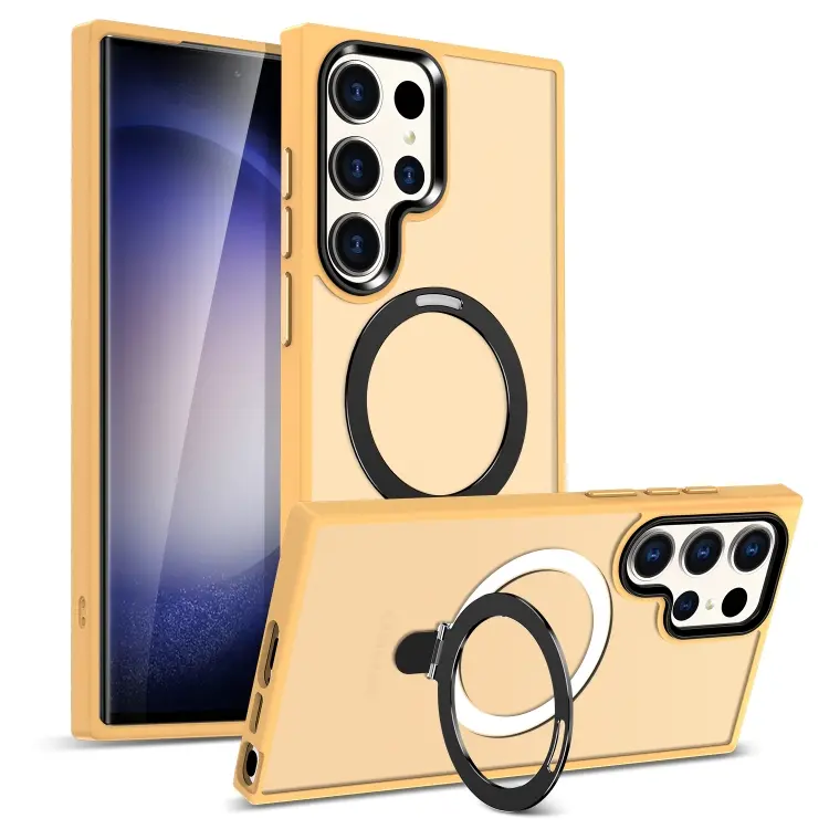 For Samsung Galaxy S24 Ultra MagSafe Holder Skin-feel PC Hybrid TPU Phone Case(Orange)