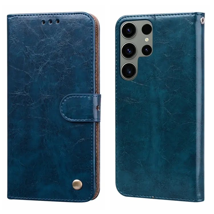 ForSamsung Galaxy S24 Ultra Oil Wax Texture Shockproof Flip Leather Phone Case(Blue)