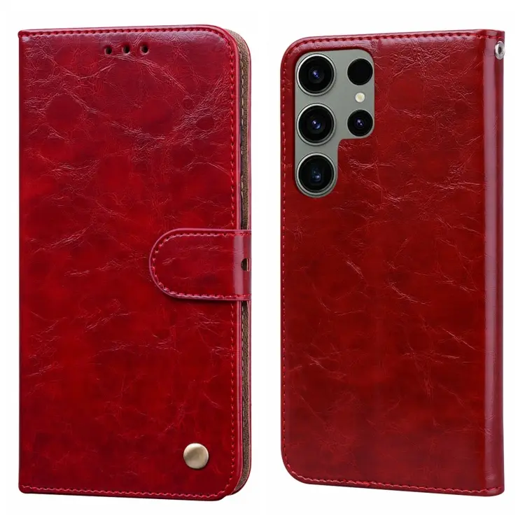 ForSamsung Galaxy S24 Ultra Oil Wax Texture Shockproof Flip Leather Phone Case(Red)