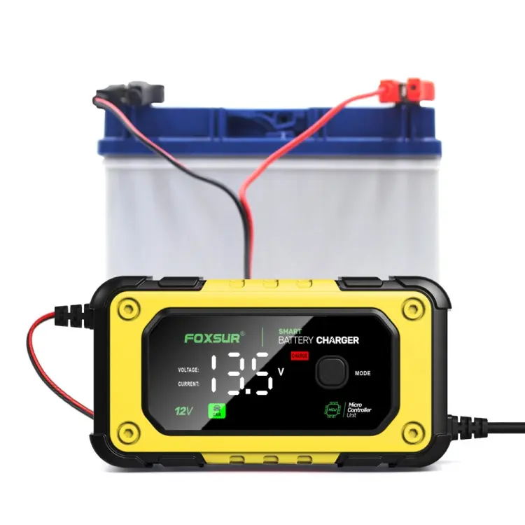 FOXSUR 7A 12V Car / Motorcycle Smart Battery Charger, Plug Type
