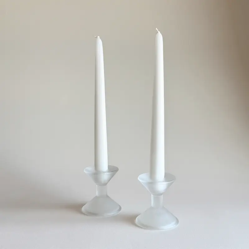 Frosted Glass Candle Holders | Pair · Postmodern