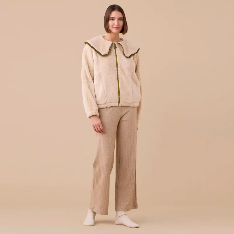 GE3012 - Giacca donna eco pelliccia con collettone rouche