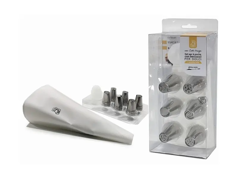 GENERAL TRADE LINEA CAKE DESIGN SAC A POCHE CON BECCUCCI IN ACCIAIO INOX SET 1 SAC A POCHE + 6 BECCUCCI