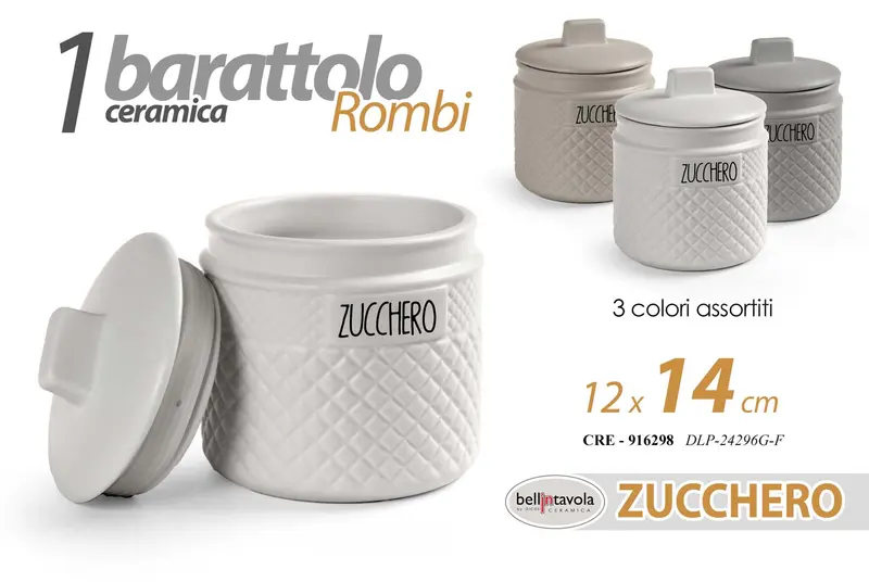 GICOS BARATTOLO CERAMICA ROMBI CM.12X14 ZUCCHERO COLORI ASSORTITI