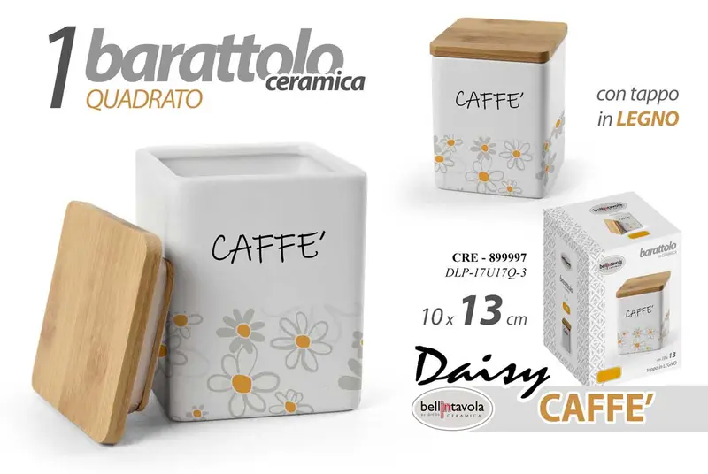 GICOS BARATTOLO CERAMICA TAPPO IN LEGNO QUADRATO DAISY CM.10X13 CAFFE'