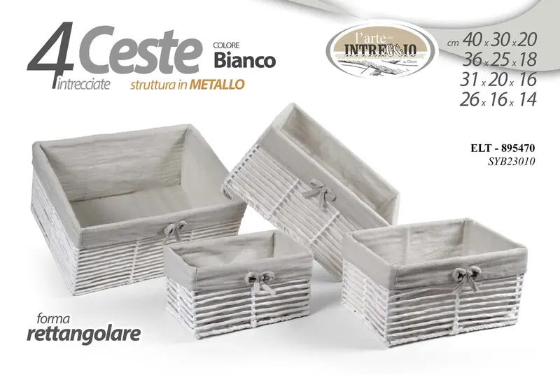 GICOS CESTA RETTANGOLARE STRUTTURA IN METALLO CM.26X16X14 BIANCO