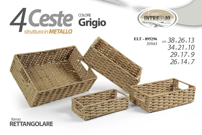 GICOS CESTA RETTANGOLARE STRUTTURA IN METALLO CM.38X26X13 GRIGIO