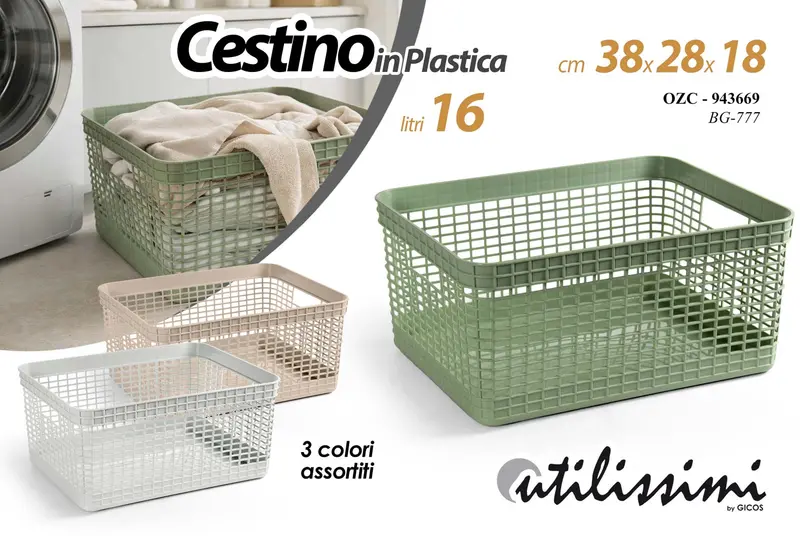 GICOS CESTINO IN PLASTICA 16L CM.38X28X18 COLORI ASSORTITI